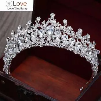 Барокко великолепный горный хрусталь свадебный венец диадемы винтажные посеребренные хрустальные бусины диадема для женщин свадебные аксессуары для волос