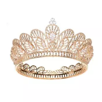 Свадебная тиара в стиле барокко с золотым цирконием, круглая корона, свадебные аксессуары для волос