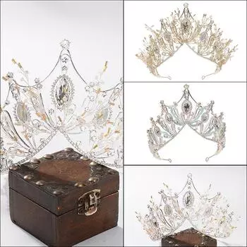 Барокко европейский ретро горный хрусталь корона ручной работы бисерная свадебная тиара свадебная фотография изысканный ободок