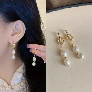 Baroque Natural Pearl Earrings for Women French Style Retro Elegant Stud Earrings Niche Style Fancy Accessible Luxury Handmade Ear Rings Section 18#-Silver Needle