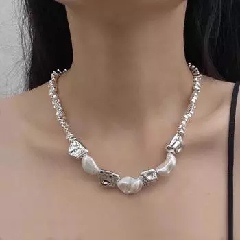 Baroque Silver Irregular Broken Silver Beaded Necklace Female Alien Gravel Light Luxury Premium Sense Clavicle Neck Chain