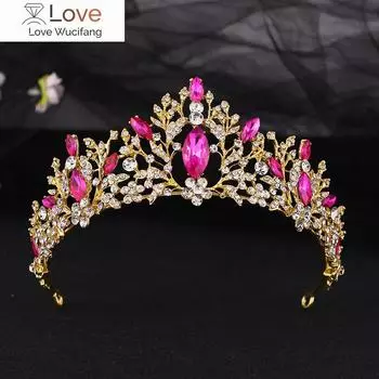 Baroque Vintage Gold Color Crystal Heart Bridal Tiaras Crown Rhinestone Pageant Diadem Bride Headbands Wedding Hair Accessories