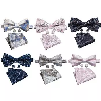 Barry.Wang, 6 стилей, мужские классические галстуки с цветочным принтом, атласный тканый галстук-бабочка, набор карманных квадратных запонок LH-0801