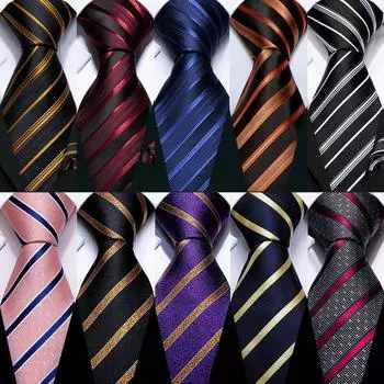 Barry.Wang модный полосатый галстук для мужчин классический тканый шелковый галстук носовой платок запонки формальный повседневный N-6021