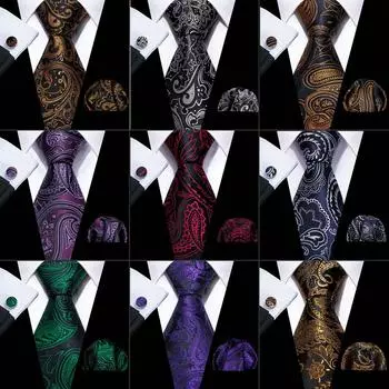 Barry.Wang, мужские модные галстуки с цветочным принтом, тканый шелковый галстук с узором пейсли, носовой платок, запонки, формальный повседневный бизнес N-5411
