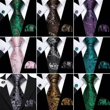 Barry.Wang, мужские модные тканые шелковые галстуки с узором пейсли, роскошный галстук с цветочным принтом, носовой платок, запонки, комплект, свадебный формальный комплект