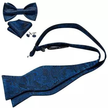 Barry.Wang Мужской тканый атласный галстук-бабочка из жаккарового шелка с цветочным принтом, галстук-бабочка, носовой платок, запонки, набор LH-1001