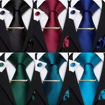 Barry.Wang Tie Hanky Запонки Золотой зажим для галстука для мужчин Формальный шелковый галстук Дизайнер N-5260