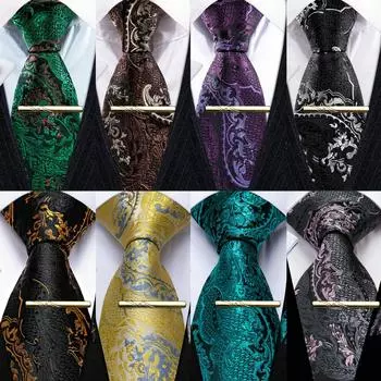 Barry.Wang тканый шелковый галстук для мужчин, галстук с цветочным принтом, носовой платок, запонки, зажим для галстука, формальный повседневный