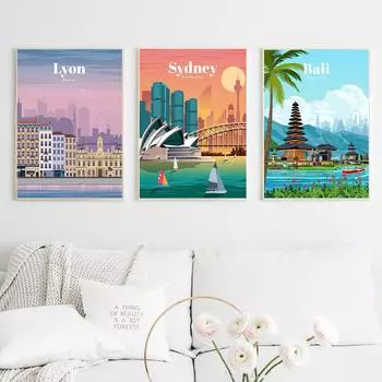 Барселона Лион Париж Лиссабон Токио Сидней плакаты и принты скандинавская настенная живопись на холсте настенные панно для декора гостиной 21X30cm No Frame