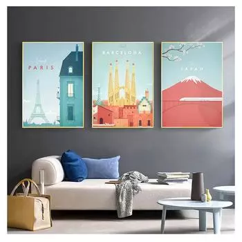 Барселона Япония Печать Картина Холст Картина Домашний Декор Плакат Для Гостиной Спальня Мультфильм Милый Городской Пейзаж Париж 21cm30cm NoFrame