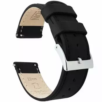 [BARTON WATCH BANDS] 24 мм черный быстросъемный ремешок для часов из натуральной кожи с черной фактурой 24 мм - длинный черный кожаный с черной строчкой