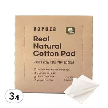 Baruja Premium Unbleached Non-Fluorescent Cotton Pads, 300 Pieces, 3 Pieces