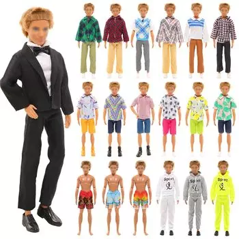 Barwawa 30 см Кукольная одежда Мужская кукольная одежда Набор одежды из 10 предметов 1 одежда 1 спортивная одежда 2 повседневная одежда 1 шорты 5 пар обуви для куклы Мужская кукла 35 см