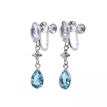 Barzaz Blue 10K White Gold Earrings, Topaz, Labradorite, Women s, синий