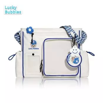 Baseball Bear Cartoon Backpack 2.0 Canvas Bar Rice Snack Large Capacity Lucky Bubbles Original Design White Blue