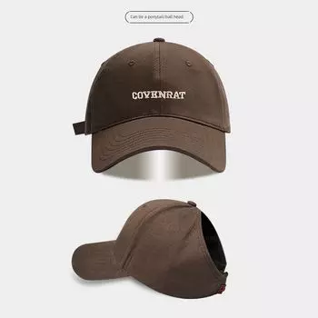 Baseball Cap for Women 2025 New Arrival Half Air Top Embroidered Peaked Cap Can Tie Ponytail Wide Brim Big Face Makes Face Look Smaller 881 brown RAT baseball cap