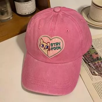 Baseball Cap for Women K-style Ins Big Head Circumference Peaked Cap Soft Top Cute Cat Hat Trendy and Small Face Pink Adjustable