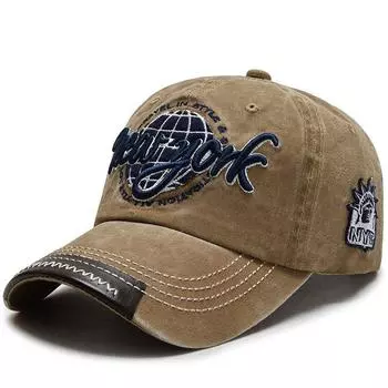 Baseball Cap Men and Women Spring and Autumn Peaked Cap Sun-Proof Hip Hop Letters Embroidery Trend K-style Veneer Distressed Brown Adjustable