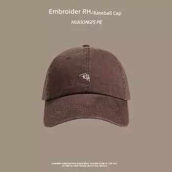 Baseball Cap Soft Top High Quality All-Matching Embroidered Female Summer Outdoor Face Slimming Sun Shade Sun Protection Hat Student All-Match Male C2595 Embroider RH baseball cap coffee M(56-58cm)