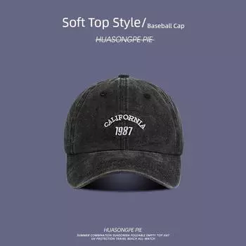 Baseball Cap Washed like Top Thin Embroidery Breathable Summer Sun Protection Hat Retro Korean Type Easiest for Match Casual Peaked Cap C2151 Retro Washed Embroider 1987 Black M(56-58cm)