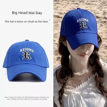 Baseball Cap Wide Brim Big Face Small 2025 New Arrival Female American Letter All-Matching Embroidered Sun-Poof Peaked Cap Male Blue