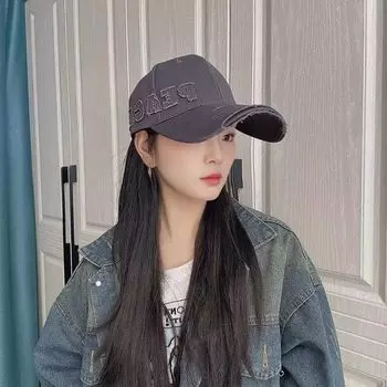 Baseball Hat for Women 2025 New Arrival Wide Brim Big Face Small Hard Top Peak Cap Sun Protection Sun Shade Big Head Circumference Gray One size