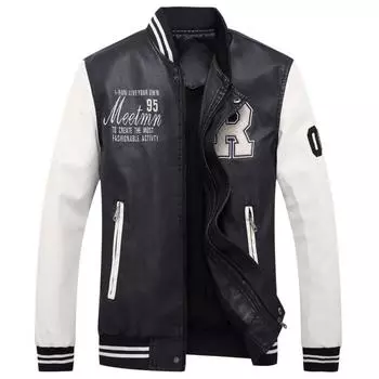 Бейсбольная майка, модная вышивка, мужская новая кожаная куртка из стираного полиуретана M