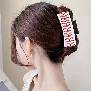 Baseball Stitch Design PU Leather Hair Claw Clip - Minimalist Oblong Hair Accessory, Casual Sport Style, Large Fashionable Grip жёлтый