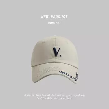 Baseball Unisex Cap With V Letter Embroidery Design And Wide Brim Daily For