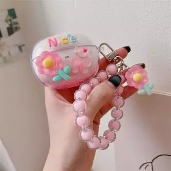 BASEUS AirGo AS01 Bluetooth Earphone Cover AirGo AS01 Protective Case Cute Cartoon Creativity Headset Warehouse Outer Box BASEUS AS01 Earphone Case Baseus AirGo AS01 Pink butterfly flower + chain