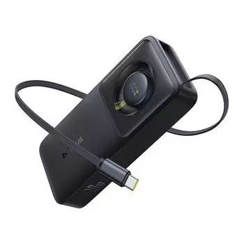 Baseus Free2Pull Power Bank 10000 мАч с быстрой зарядкой 30 Вт со встроенным выдвижным кабелем Type-C для ноутбуков iPhone 16 15 Pro Max 10000mAh 30W чёрный