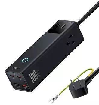 Baseus USB Power Tap 1500W PD зарядное устройство 100W 7 портов GaN5 Power Prevention MacBook iPhone15 iPadPro Android смартфон ноутбук ПК настольный домашний