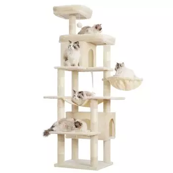 Башня для кошек Heybly Cat для большого пространства, для наблюдения за кошками, высота из пеньковой нити, бежевая, HCT036M, башня, кошки, экономия, дом, кошки, гамак, конюшня, бежевый