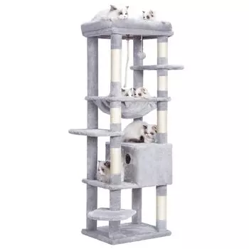 Башня Heybly для кошек, большая, многофункциональная, ультра-пространственная, легко подходящая для кошек, большая высота заточки когтей, светло-серая, HCT050W для кошек, кошек, тонкая, экономящая, светло-серый