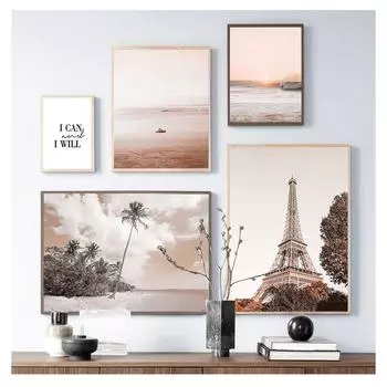 Башня кокосовой пальмы с цитатами, плакаты на скандинавскую тему и принты, настенные панно для декора гостиной, настенная живопись на холсте, морской пейзаж 21cm30cm NoFrame