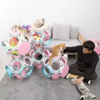 Башня на дереве для кошачьих дрессировочных принадлежностей, творческая сборка, бесплатно с лазалкой для домашних животных, неограниченная сборка, для помещений