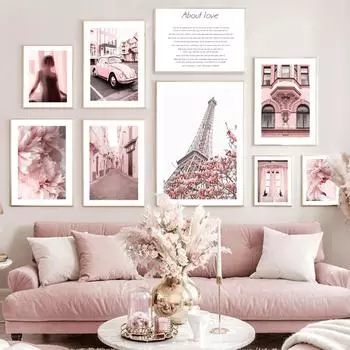 Башня Парижа Автомобиль Улица Балкон Женщина Пион Цветок Стены Искусства Отпечатки Холст Картина Скандинавский Плакат Декор Фотографии Для Гостиной A4 21X30cm No Framed