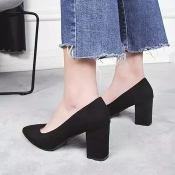 Basic high heels women s 2024 autumn and winter new thick heel pointed suede single shoes fashionable and simple work shoes 34