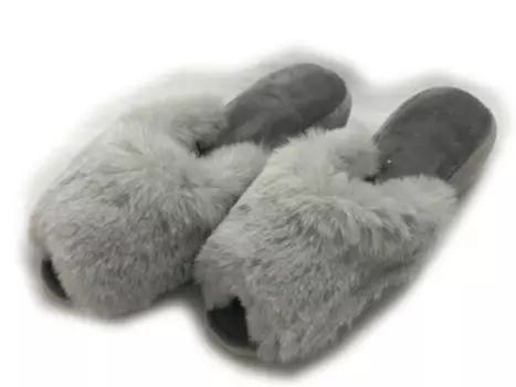 Basic Standard Heel Beautiful Gray Visiting Slippers, Women s, Indoor, Lightweight, Quiet, Stylish, 4cm, Legs, STYLE, Fur, (For Schools, Days,