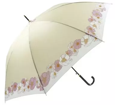 Basic Standard Long Long Faux Leather Jump Glass Fiber Frill Floral Beige Umbrella, Women s, Stylish, Handle, Handle, 58cm, One-Touch Umbrella,