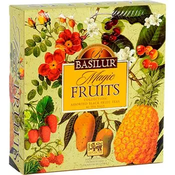 BASILUR TEA Black Tea Magic Fruit Assortment 40 Bags 4 Types Day Individually Wrapped Stylish Iced Tea [Gift] (Strawberry & Kiwi/Raspberry &
