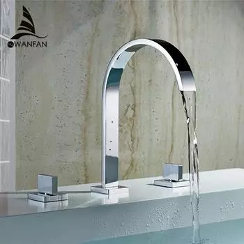 Basin Faucets Brass Polished Chrome Deck Mounted Square Bathroom Sink Faucets 3 Hole Double Handle Hot And Cold Water Tap LT-109