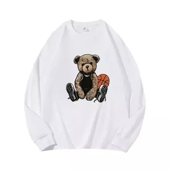 Basketball BearAutumn Clothing Длинные рукава из чистого хлопка Новые мужские и женские топы, весенний внутренний слой, базовая рубашка, футболка с круглым вырезом и длинными рукавами M коричневый