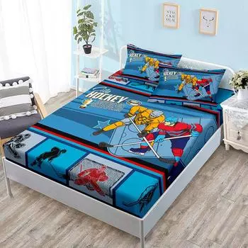 Basketball Boys Fitted Sheet Set Twin Full King Bed Fitted Sheets for Kids Teens Football Bed Set with Pillowcase Bedroom Decor 90x190x40cm 2pcs