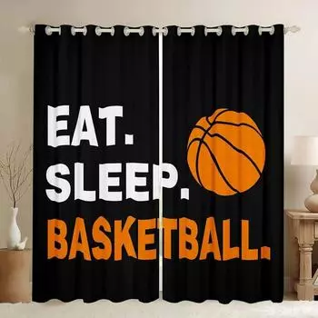 Basketball Curtains for Bedroom Living Room 3D Ball Court Window Treatments Decorative Sports Theme Drapes Competitive Curtain W55 X H120cm X 2&HOOK
