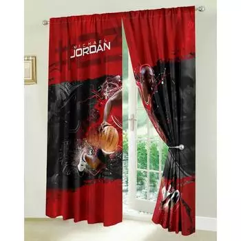 Basketball Design Star Logo Fashion Modern Boy Men Fans Drape Window Curtains for Living Room Bedroom Kitchen 2 Pieces Decor 100W160H(CM)40x63in&Hook
