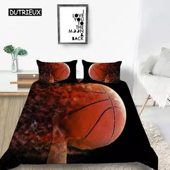 Basketball Duvet Cover Set Polyester Hand Catching Fire Basketball Sports Themed Bedding Set Queen Size Soft 2/3pcs Quilt Cover EU single(135x200cm)
