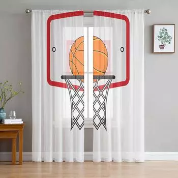 Basketball Hoop Chiffon Sheer Curtains for Living Room Bedroom Home Decoration Window Voile Tulle Curtain Drapes W135 x H114cm
