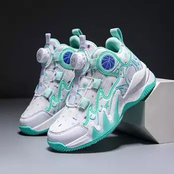 Basketball shoes new breathable double mesh children s non-slip and wear-resistant professional actual combat rotating button sports shoes 31